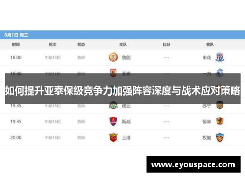 如何提升亚泰保级竞争力加强阵容深度与战术应对策略